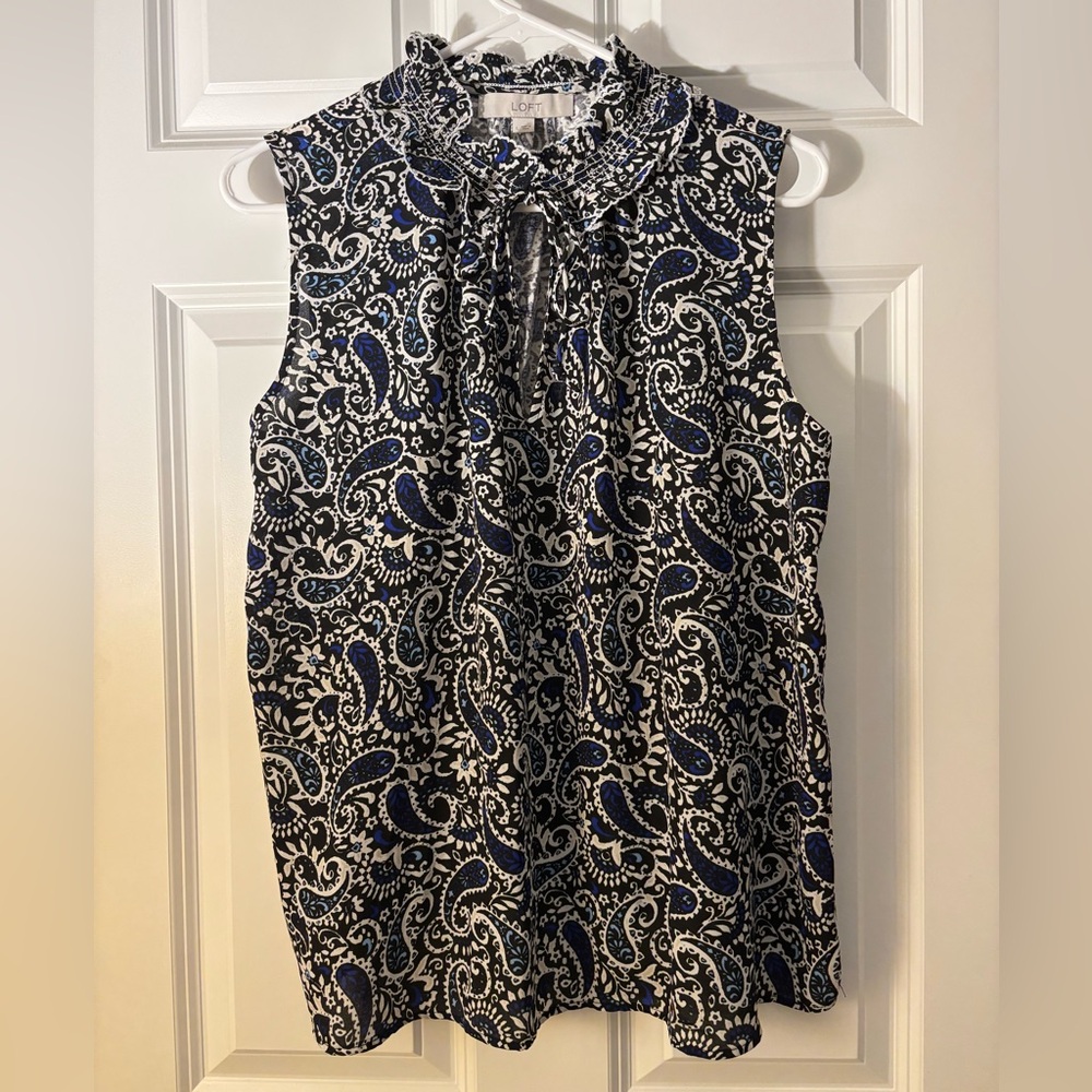 LOFT Black and Blue Paisley Blouse